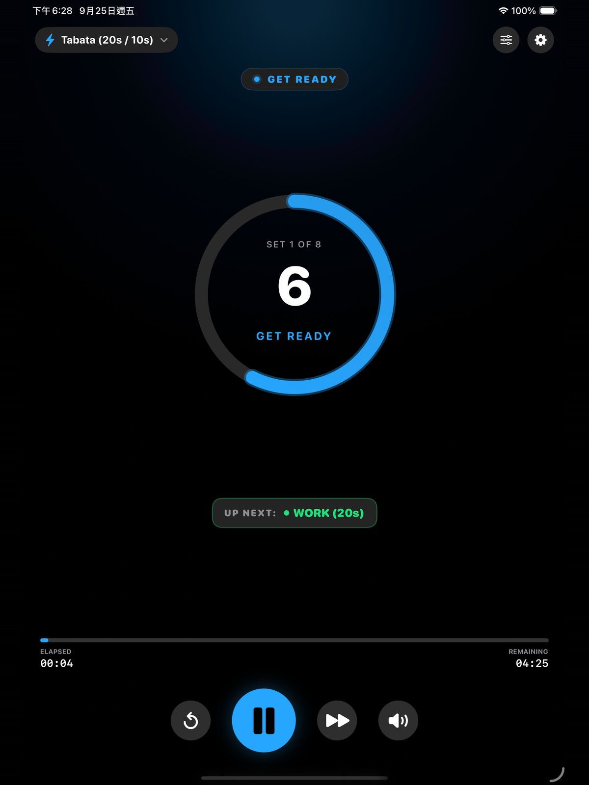 Workout Timer Tabata interface running on iPad Pro 13-inch